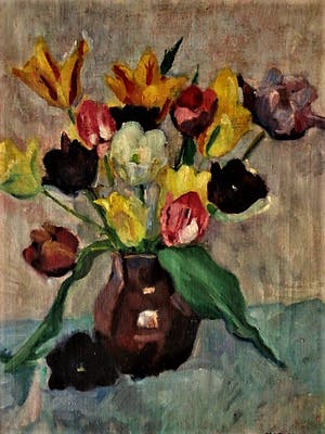 Matthieu Wiegman - Olieverf - Bergense School - circa 1930 - Voorjaarsboeket Tulpen - gesigneerd kopen? Bied vanaf 191!