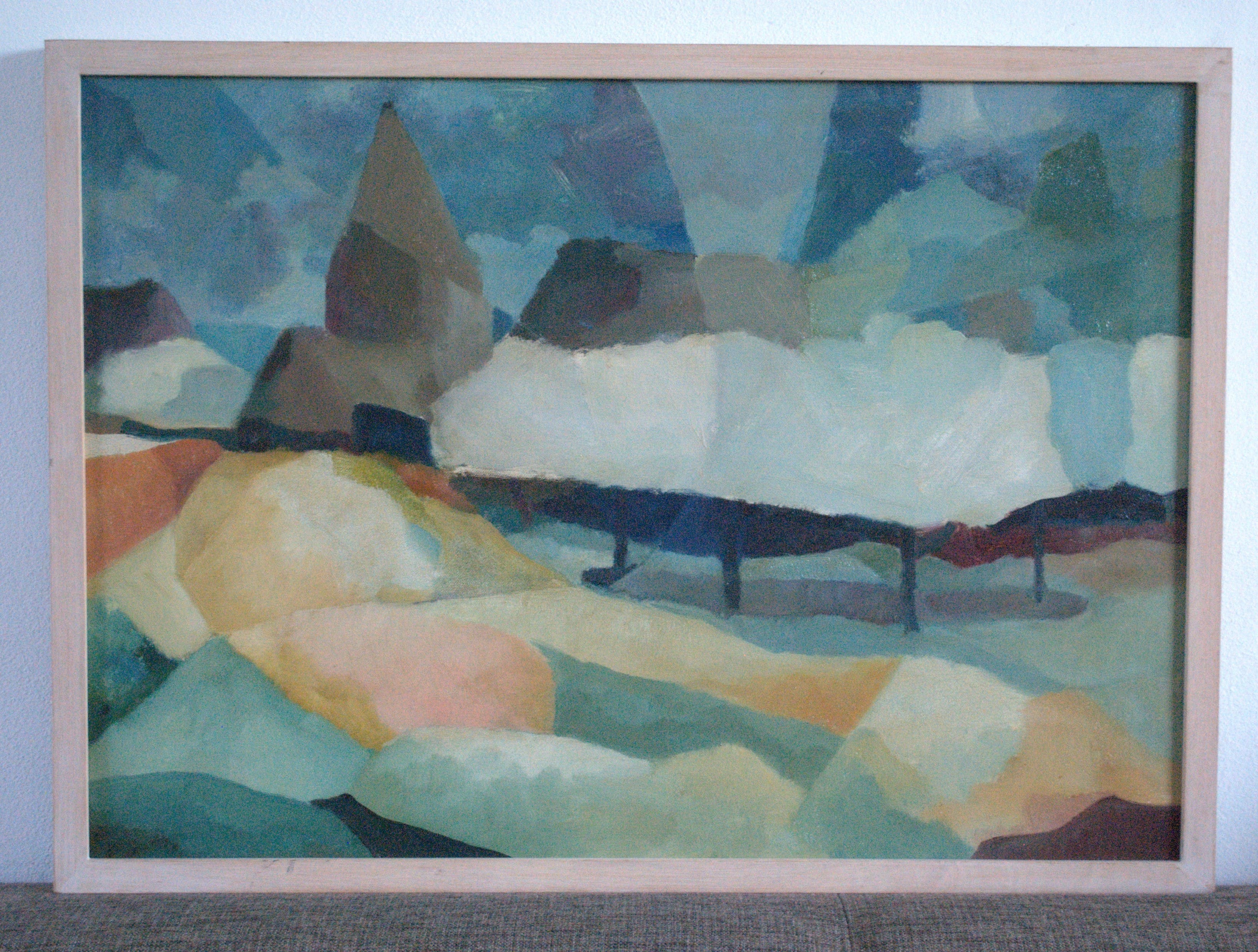 Niet of onleesbaar gesigneerd - abstract landschap met kerk - olieverf 50x70 cm kopen? Bied vanaf 1!