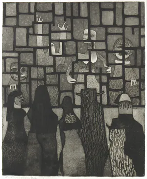 Harry van Kruiningen - Ets, Gekken kijken als kermisattractie - Ingelijst kopen? Bied vanaf 100!