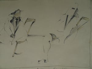 Hans Konings - Ingelijste tekening , “Meeting on a Chair” kopen? Bied vanaf 35!