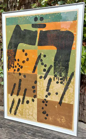 Jef Diederen - Compositie, houtsnede op japans papier (netjes ingelijst, groot) kopen? Bied vanaf 1!