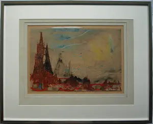 Rene De Coninck - Gemengde techniek op karton , Ingelijst , ‘Stadsgezicht’ - 1956 kopen? Bied vanaf 1!