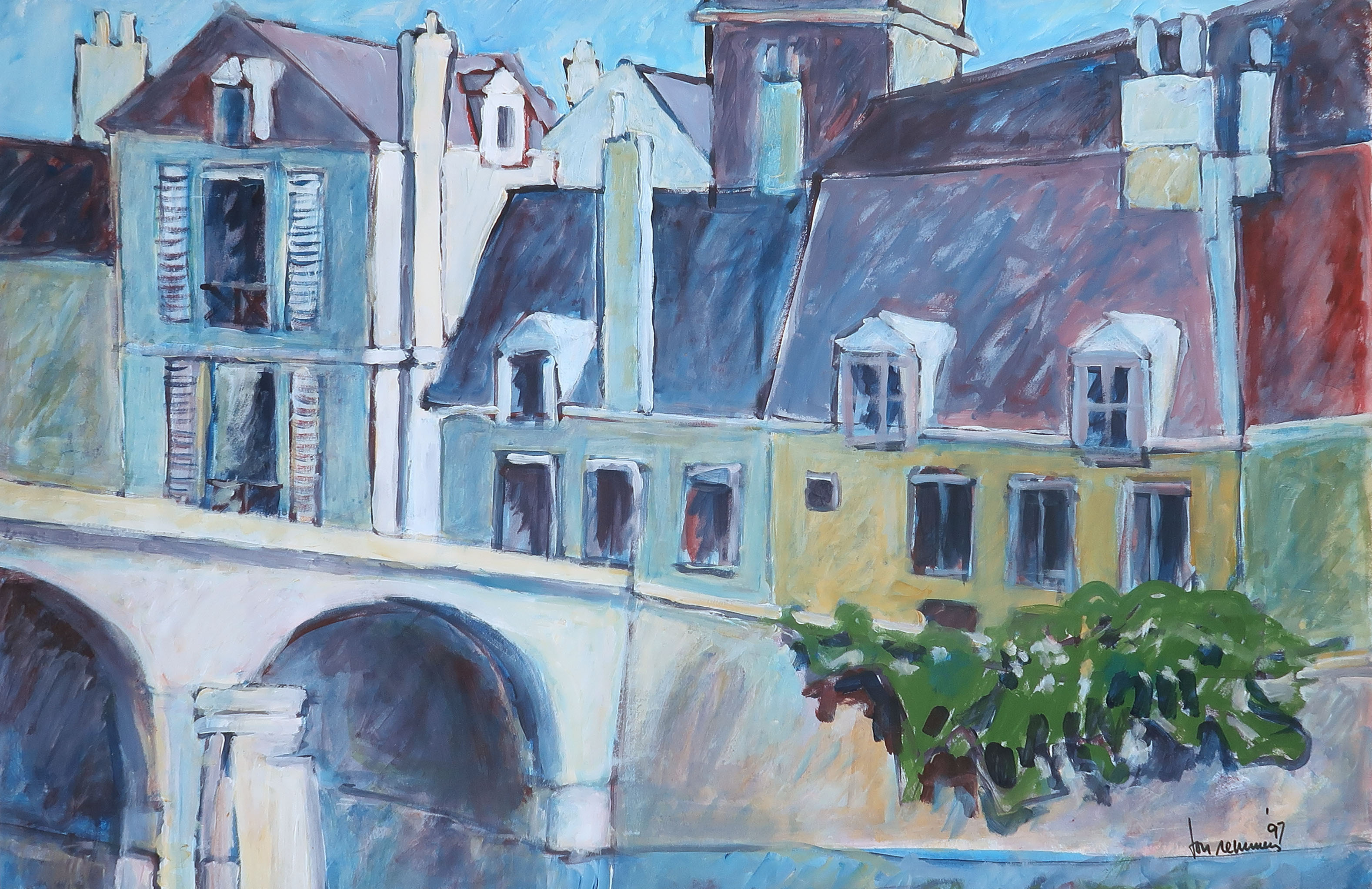 Ton Remmers - Gouache op papier, Stadsgezicht - Ingelijst (Groot) kopen? Bied vanaf 30!