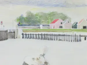 Jos van den Berg - Kanaal en havenbolwerk bij Veere - Tekening/aquarel kopen? Bied vanaf 1!