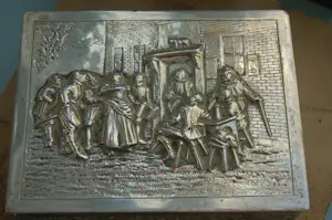 Zilver - tabaksdoos met oudhollandse voorstelling kopen? Bied vanaf 175!