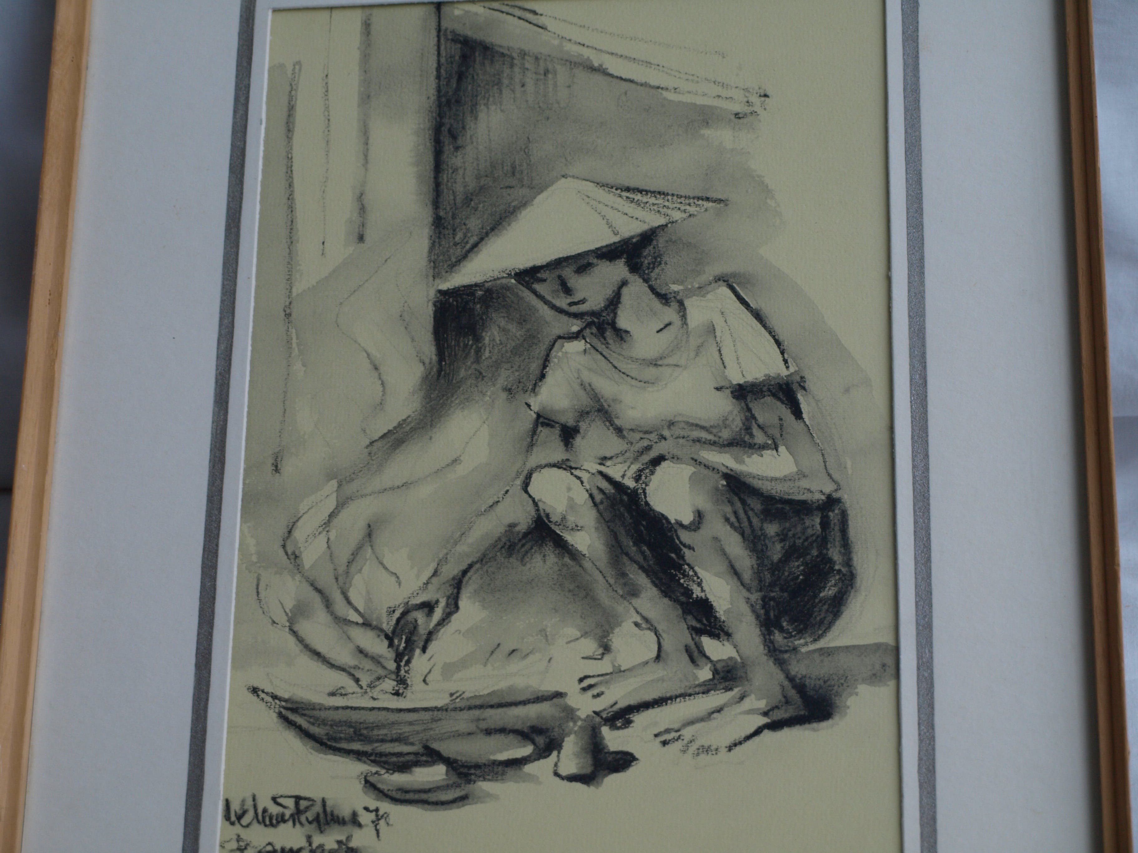 Klaas Pijlman - Contékrijt en inkt , Bangkok - gesigneerd & ingelijst – 1972 kopen? Bied vanaf 35!