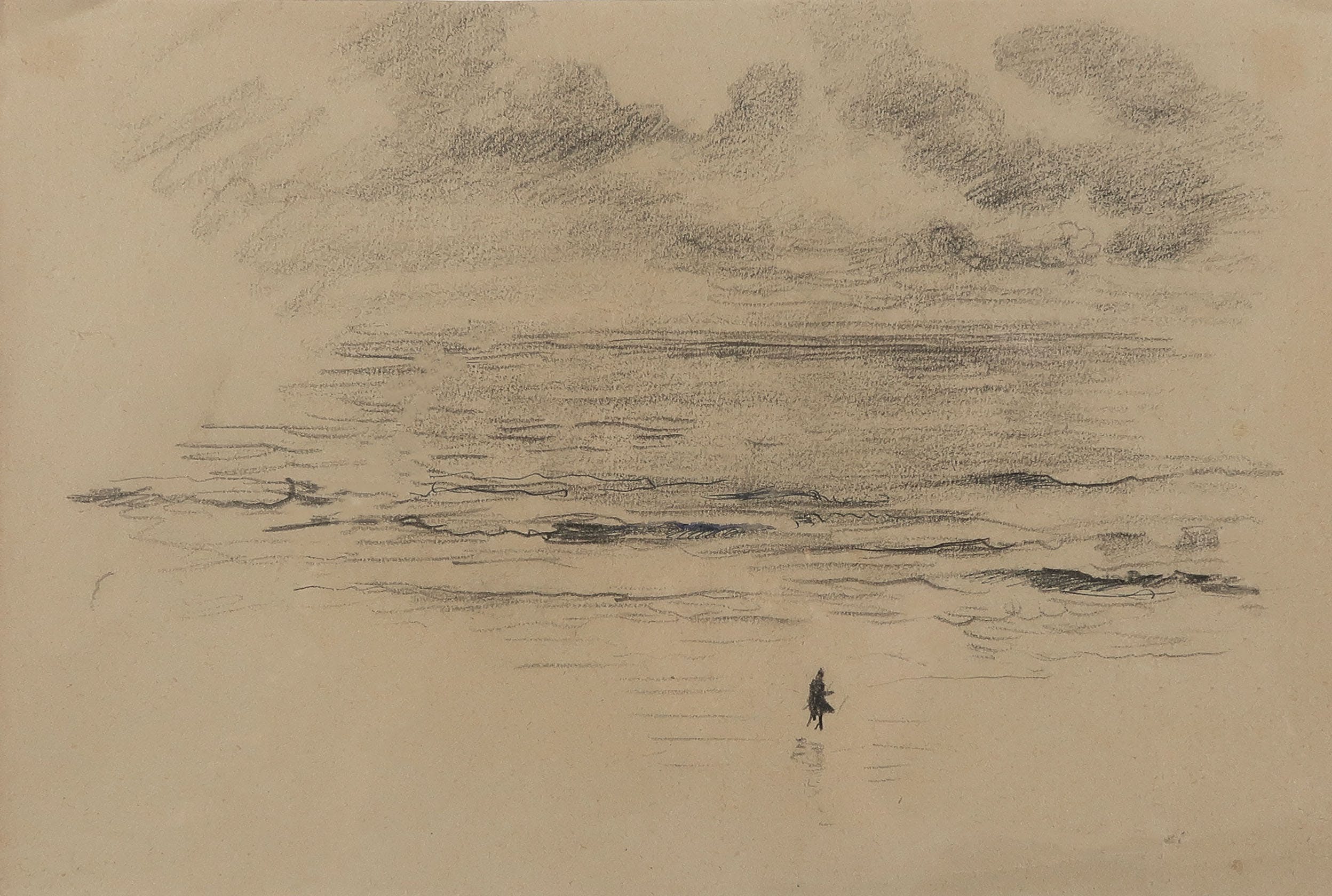 Niet of onleesbaar gesigneerd - Potloodtekening, Wandelaar - Ingelijst kopen? Bied vanaf 1!