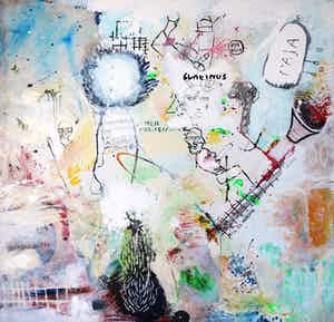 Rachid Ben Ali - Gemengde techniek op doek, Zonder titel (Zeer groot!) verkocht voor € 450!