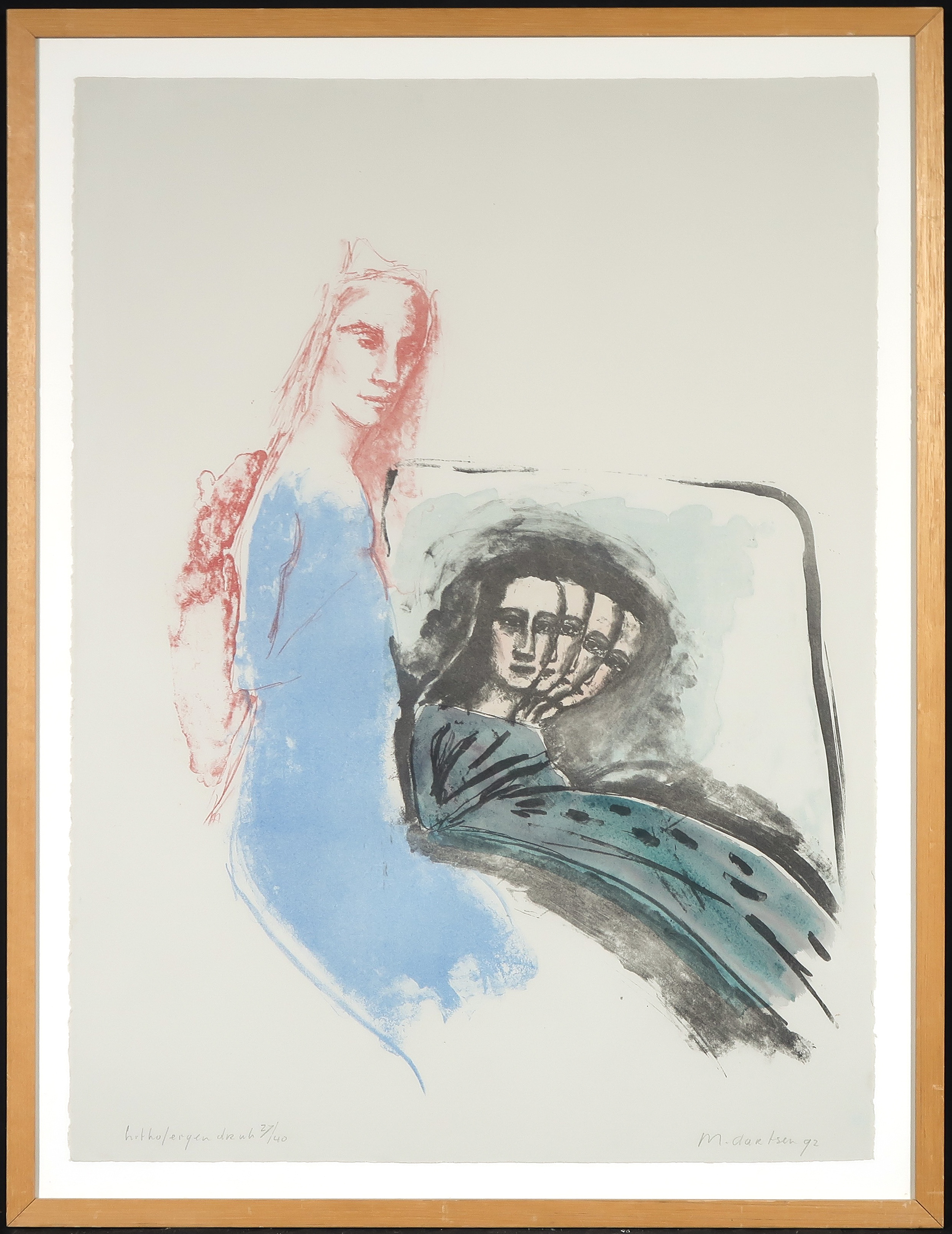 Marianne Aartsen - Litho, Vrouw met vier kinderen - Ingelijst kopen? Bied vanaf 20!