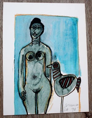 Corneille - Zeefdruk: naakte dame met vogel- 1998 kopen? Bied vanaf 100!