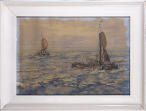 Cornelis de Bruin - Aquarel, Zeegezicht met botters - Ingelijst kopen? Bied vanaf 1!