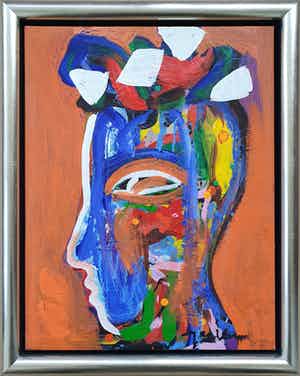 Guillaume Lo-A-Njoe - Olieverf op doek 'Head' - Ingelijst verkocht voor € 375!