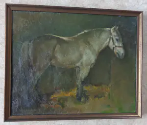 Krijn van Dijke - PAARD IN DE STAL / OLIEVERF DOEK / 44x53cm / KADER / SIG / 1943 kopen? Bied vanaf 65!