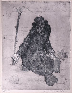 Aad de Haas - Ets, Oude man in regenjas kopen? Bied vanaf 50!