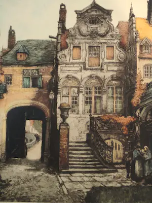 Alfred van Neste - Gekleurde Ets - Geveltje Mechelen kopen? Bied vanaf 70!