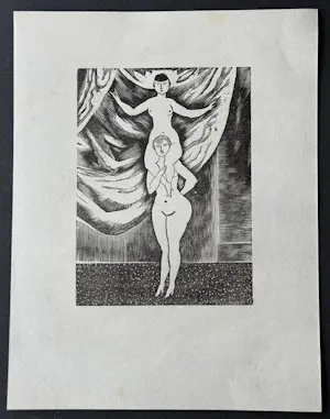 Tsuguharu Foujita - Nackte Akrobatinnen auf der Bühne Original-Holzschnitt 1925 ars nuditas kaufen? Bieten Sie von 85!