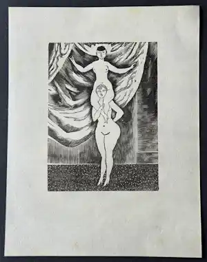 Buy Tsuguharu Foujita - Nackte Akrobatinnen auf der Bühne Original-Holzschnitt 1925 ars nuditas? Bid from 85!