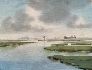 Jan Groenhart - JAN GROENHART (1952) : Aquarel – Zaanstreek vendu pour 60€ !