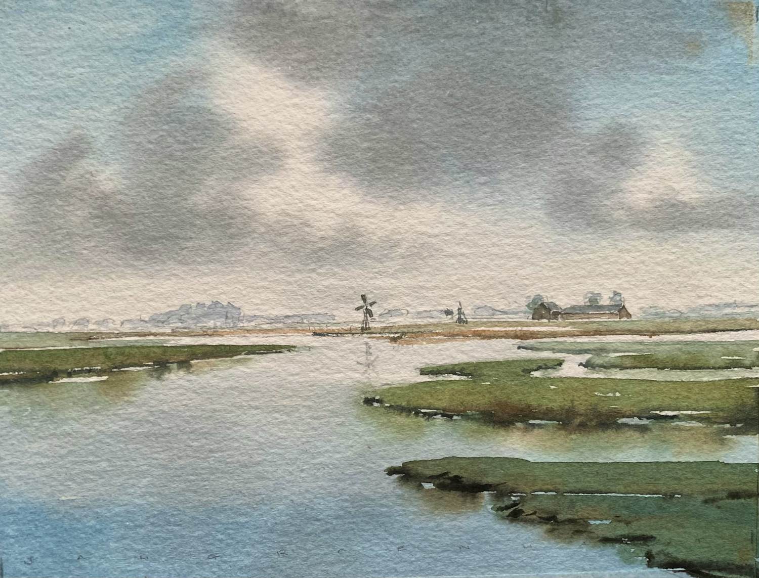 Jan Groenhart - JAN GROENHART (1952) : Aquarel – Zaanstreek kopen? Bied vanaf 60!