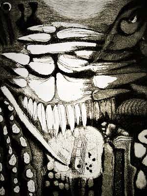 Jan Cox - Prominent Graficus - 1963 - Grote Ets "Puzzles" potloodgesignd -Kleine oplage!! verkocht voor € 40!