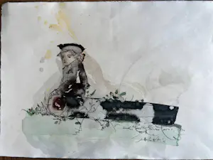 Ali Schindelhütte - Junge auf Baumstamm kopen? Bied vanaf 100!