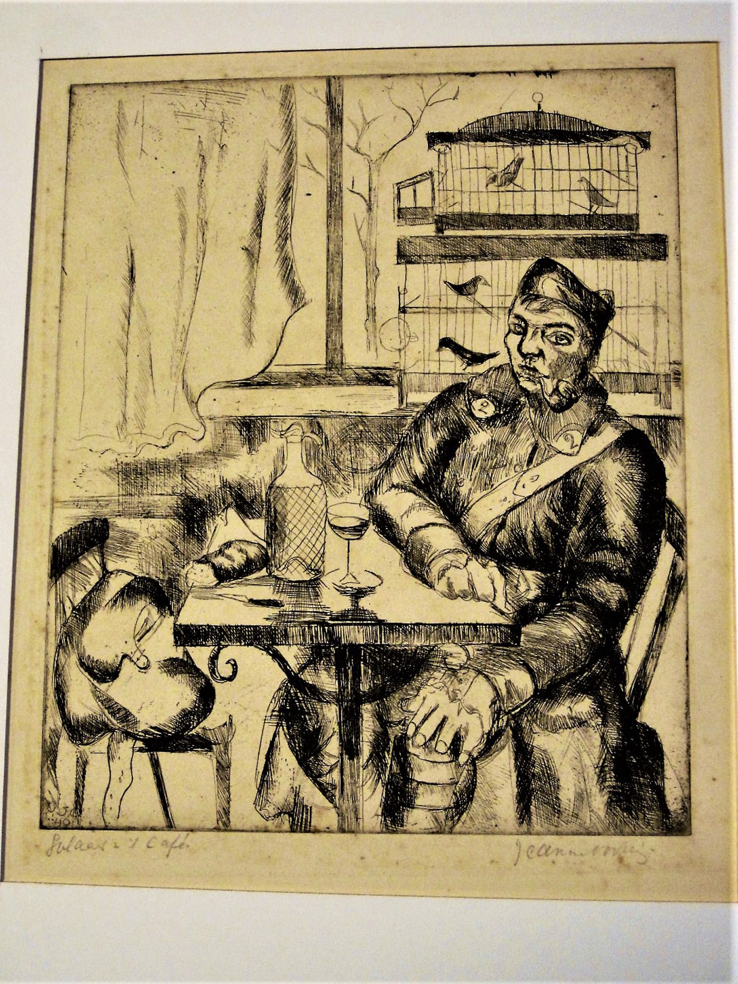 Jeanne Bieruma Oosting - ORIGINELE 1940 (Epr. d'Art.) ETS "soldaat in cafe" - potloodgesigneerd - kopen? Bied vanaf 168!