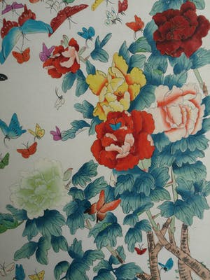 Niet of onleesbaar gesigneerd - Grote ingelijste aquarel op zijde , Japans , Vlinders – 100 x 62 cm kopen? Bied vanaf 1!