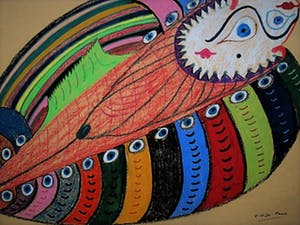 Paul de Lussanet - Figuratief Abstract Pastel "Compositie met Fantasiedier " gesigneerd 1974 kopen? Bied vanaf 1!