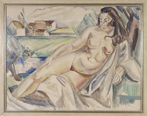 Andre Favory - Aquarel, Liggend naakt - Ingelijst kopen? Bied vanaf 80!