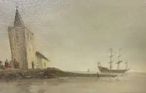 Niet of onleesbaar gesigneerd - Olieverf op doek, Landschap met vissersbootje kopen? Bied vanaf 1!