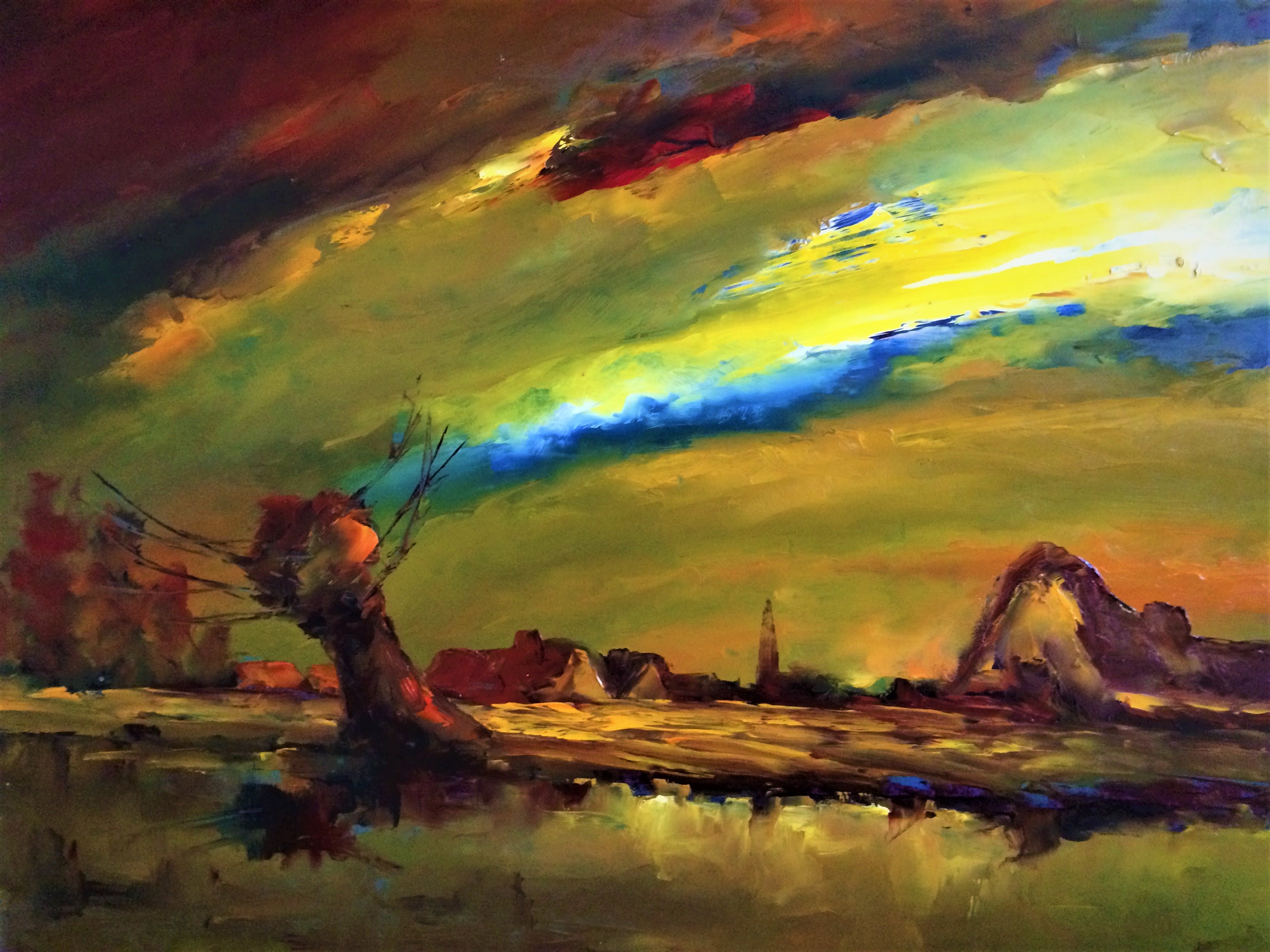 Leo Jordaens - Groot expressief kleurrijk landschap kopen? Bied vanaf 275!