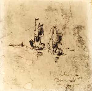 Anton Heyboer - c4265-5D, ets zeilbootjes verkocht voor € 150!