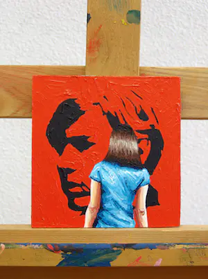 Gerard Boersma - Portait Of Andy Warhol (Vrouw kijkend naar zelfportret van Andy Warhol) kopen? Bied vanaf 75!