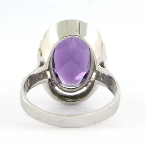 18k gouden ring met amethist en single cut geslepen diamant totaal 0.12ct kopen? Bied vanaf 430!