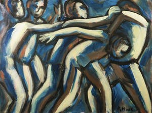 Piet van Mook - Olieverf op doek, Vechtenden - Ingelijst kopen? Bied vanaf 100!