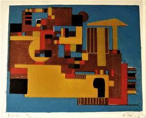 Wim Motz - Lithografie "Haven Rotterdam met tanker" en unica (8ex) Houtsnede "stilleven" verkocht voor € 29!