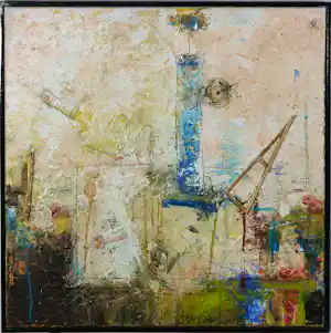 Henk Kraayenzank - Gemengde techniek (olieverf, collage) op doek, Zonder titel - Ingelijst verkauft für € 85!