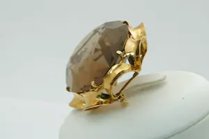 18K Goud - Klassiek 18 Krt gouden montuur met grote (ca 85ct!!) rook-kwarts edelsteen kopen? Bied vanaf 340!