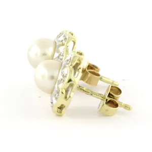 14k gouden oorknoppen bezet met parel en single cut geslepen diamant tot. 0.06ct kopen? Bied vanaf 310!
