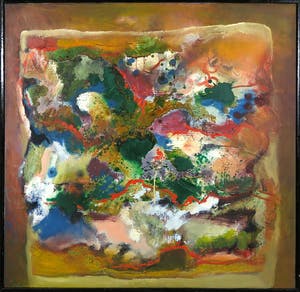 Frans Nicolai - Acryl op doek, Abstract rood en geel - Ingelijst kopen? Bied vanaf 100!