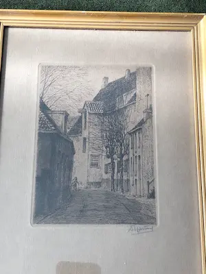 Dirk Harting - DIRK HARTING (1884–1970) – Ets – Straatje Amersfoort – Gesigneerd – ca 1930 kopen? Bied vanaf 35!