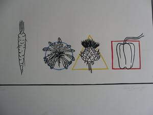 Pieter Becks - Kleurenhoutsnede. Titel: fruit en groente. kopen? Bied vanaf 35!