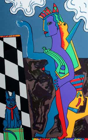 Cecile de Bruijn - ingelijste zeefdruk: Le chat d 'Arnold Schoenberg - 1993 verkocht voor € 40!