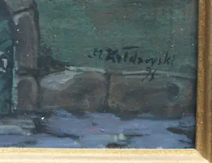 Niet of onleesbaar gesigneerd - 5 Gesigneerde ingelijste schilderijtjes / gouaches , De Ingang / Entree – 1996 kopen? Bied vanaf 1!