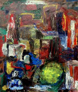 Niet of onleesbaar gesigneerd - Willem Breuker ? Olieverf op doek, Abstracte compositie verkocht voor € 1!