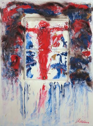 Pieter Haan - Gemengde techniek op board, Gekruizigd boek kopen? Bied vanaf 1!