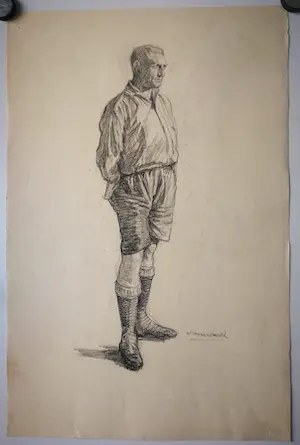 Willem Dooijewaard - Portret staande man in korte broek. kopen? Bied vanaf 79!