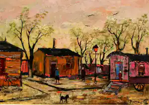 Paul Permeke - Olieverf op board: 'Woonwagens' - 1959 verkauft für € 599!