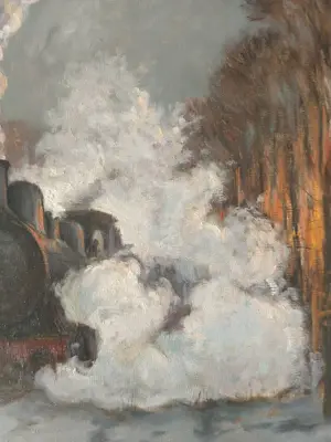 Jan Scholten - Stoomlocomotief door winters landschap kopen? Bied vanaf 250!