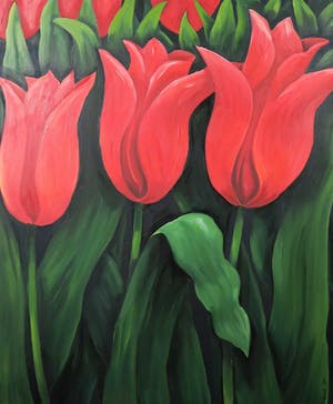 Gabriela Stroe - Olieverf op doek, Rode tulpen II (Groot) kopen? Bied vanaf 60!